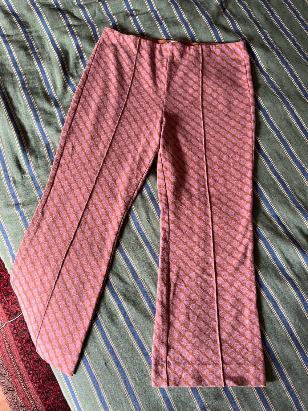 Anthropologie Pink Geometric Knit Ankle Flare Pants